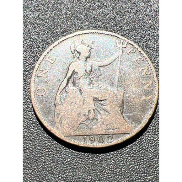 1902 Edward VII One Penny Coin Great Britain Vintage Collectible Copper Currency - Picture 2 of 3